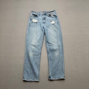 Y2K American Eagle Jeans Women's 8 Blue Light Wash Straight Leg Baggy Distressed